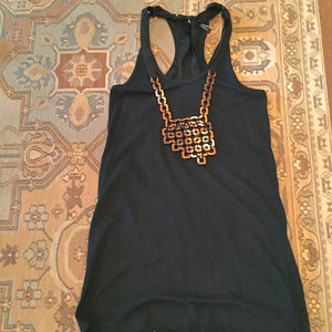 Poleci Navy Dress or Top With Copper Bib, S, NWOT
