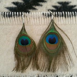 Peacock Feather Boho Gypsy Earrings Peacock Feather Boho Gypsy Earrings