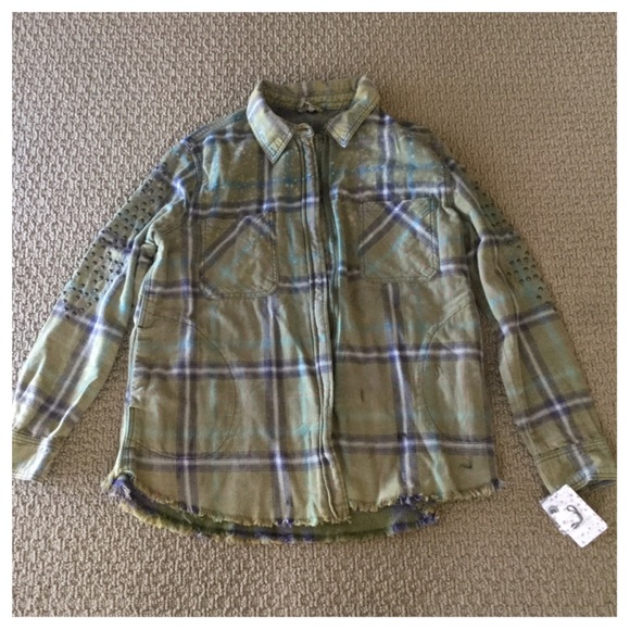 Free People Deconstructed Plaid Shirt Jacket. NWT. - Picture 6 of 8
