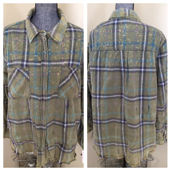 Free People Deconstructed Plaid Shirt Jacket. NWT. - Picture 4 of 8