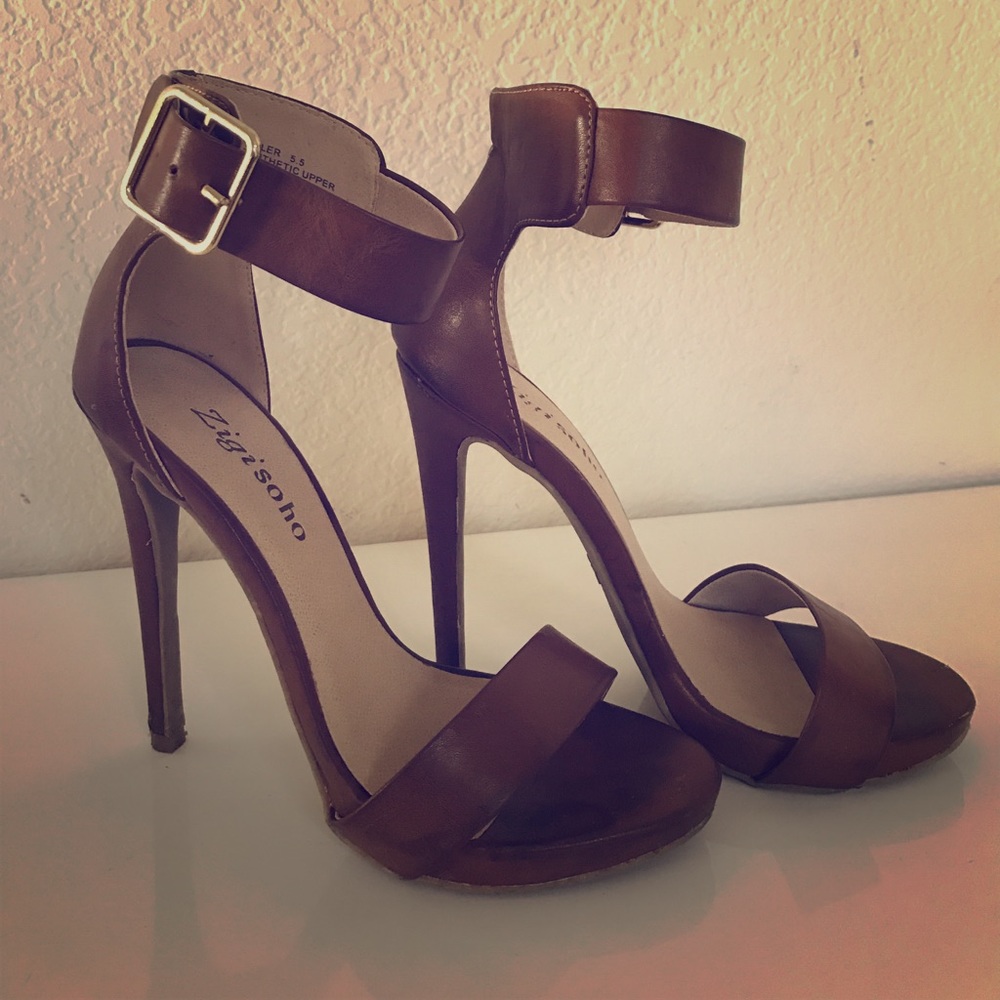 Brown leather high heels