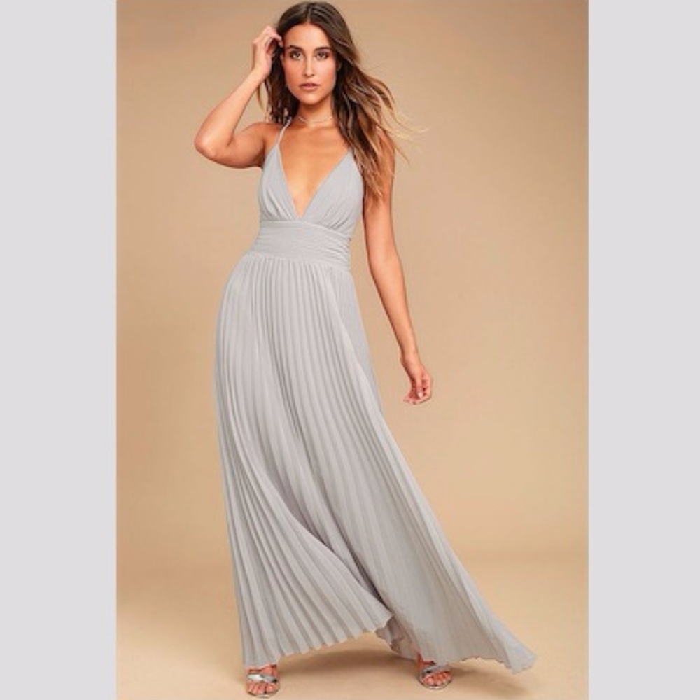 LuLu*s Grey Formal Maxi Dress w/ CrissCross Back
