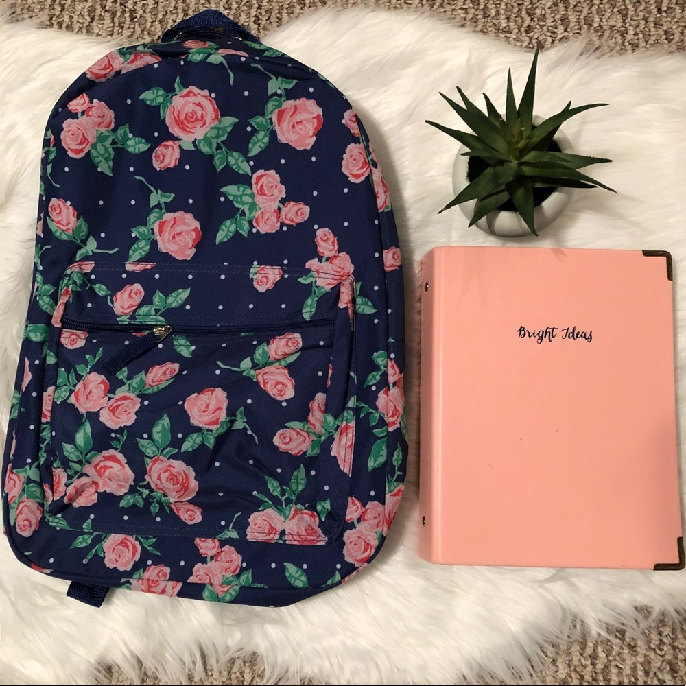 Navy and pink floral backpack