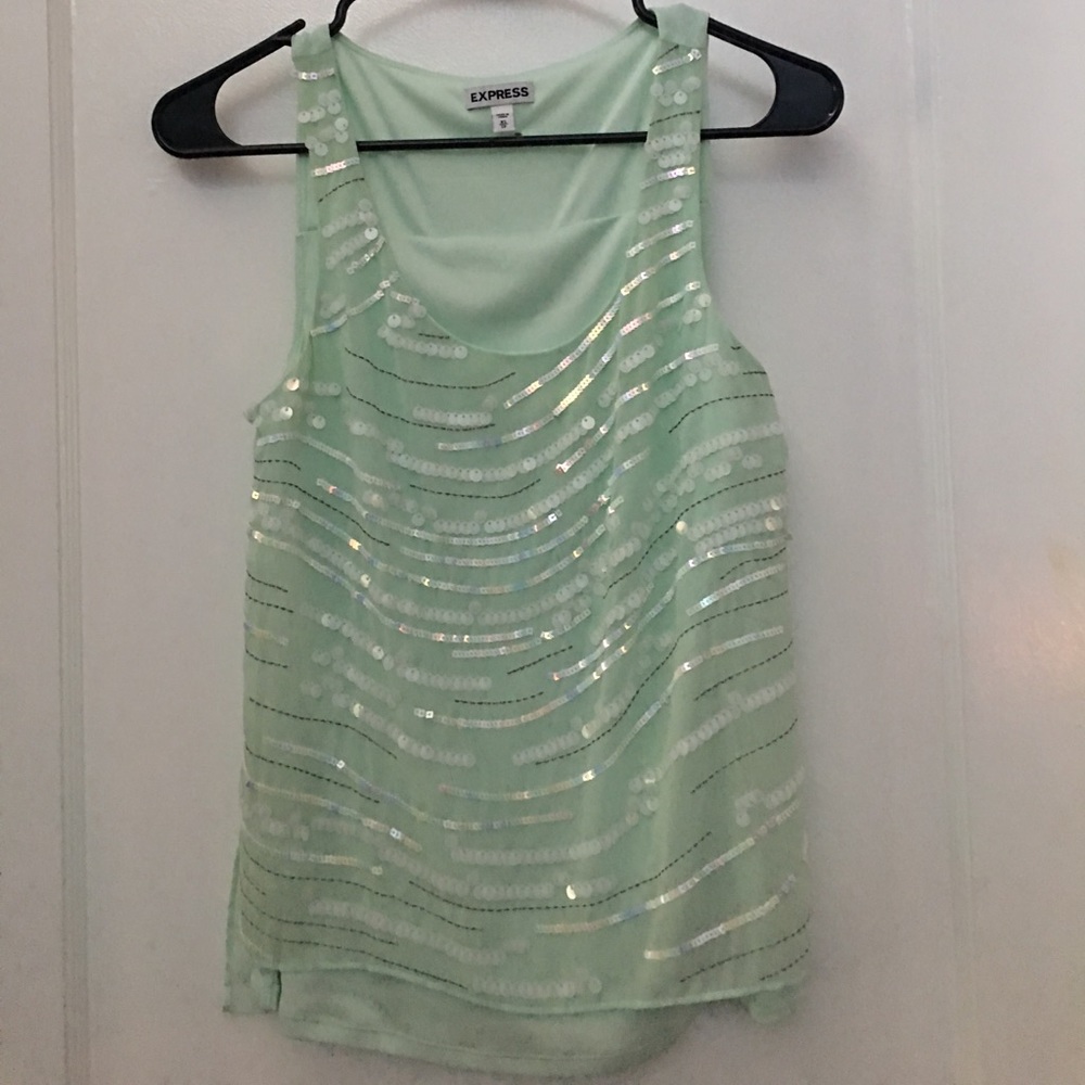 Express Mint Chiffon Beaded Top