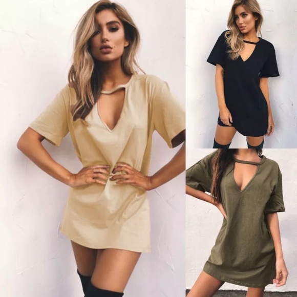 sizes S-XXXL!  Army Green Tee Dress! - Picture 3 of 3