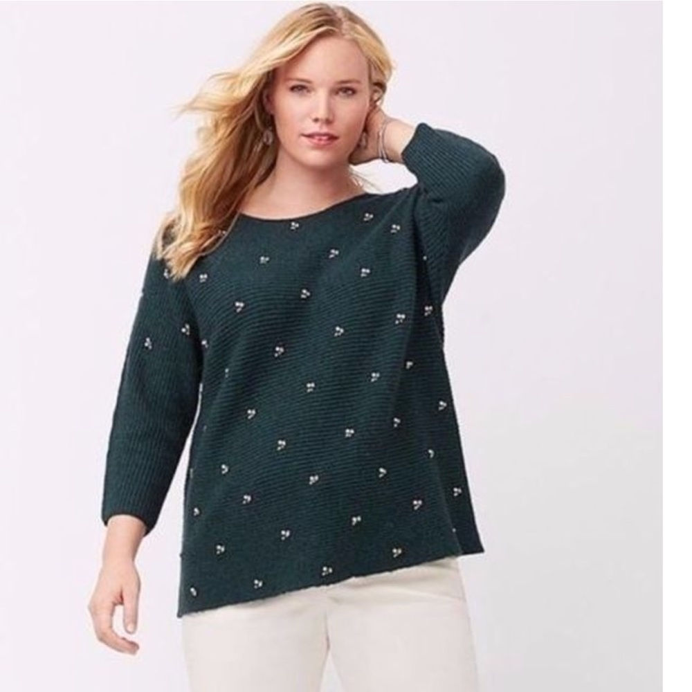 Lane Bryant Forest Green Embellished Sweater