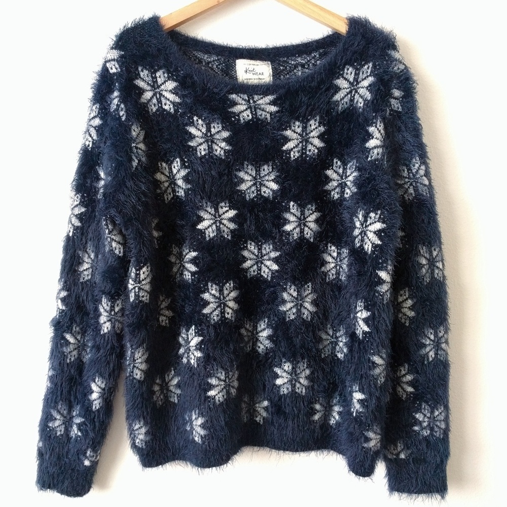 Fuzzy Eyelash Nordic Snowflake Sweater