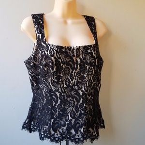 WHBM Women's Black Lace Overlay Blouse WHBM Women's Black Lace Overlay Blouse