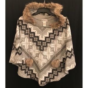 Gray faux fur hooded poncho