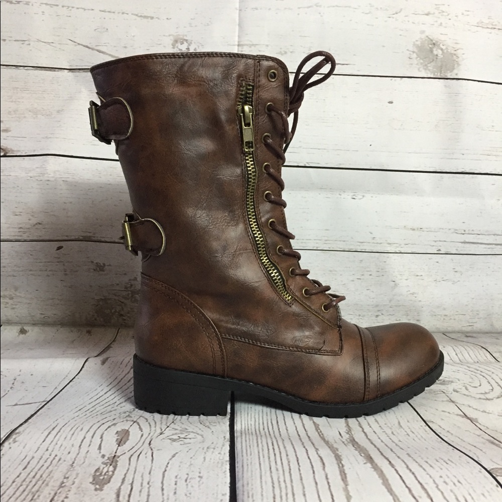New Casual Mid Calf Military Combat Laced Zip Boot