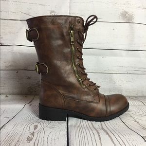 New Casual Mid Calf Military Combat Laced Zip Boot