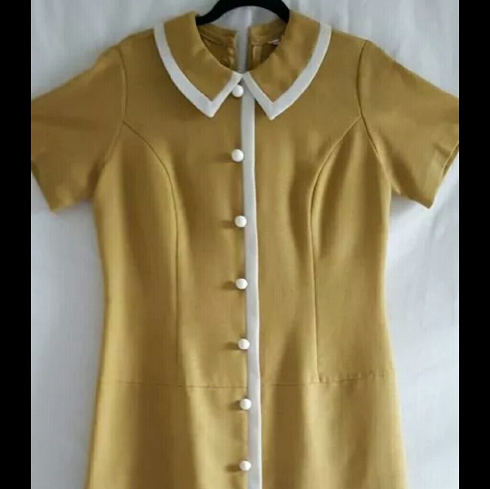 Vintage 1960's linen shirt dress mustard mint 8
