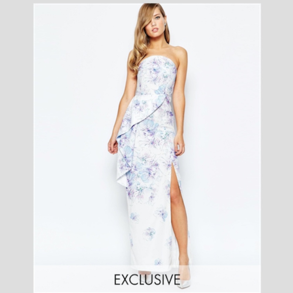 Bandeau Peplum Floral Maxi Dress w Split