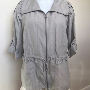 Anthropologie "Sine" gray ruffle jacket. Sz 8