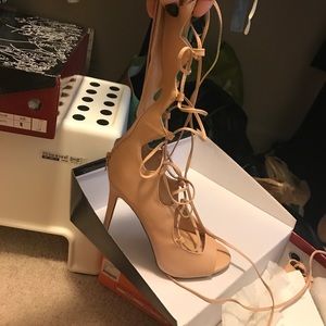 Nude tie up heels