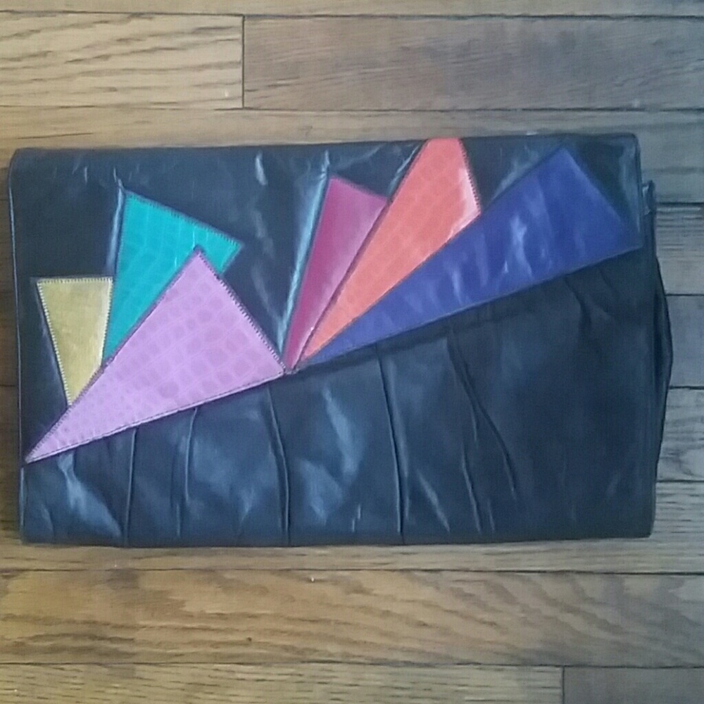 Vintage giant Leather colorful Clutch 💖