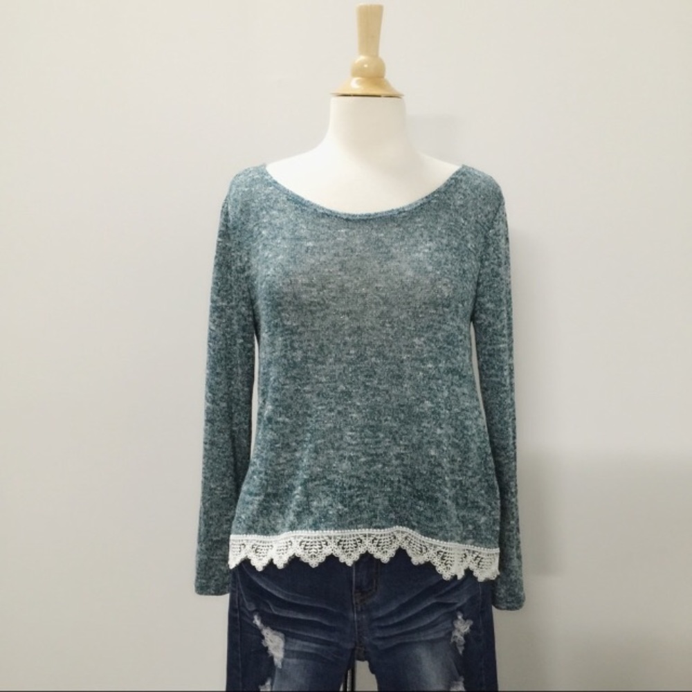 🎉HP 🎉 Teal Shimmer Lace Detail Top