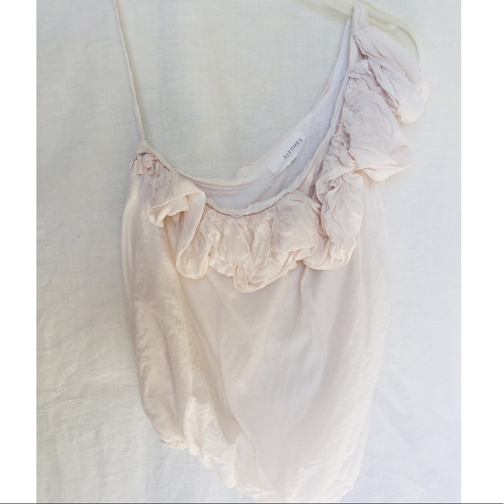 Off white one shoulder ruffled top from Alythea