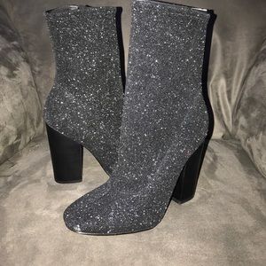 Kendall & Kylie Black Glitter "Hailey" Sock Bootie