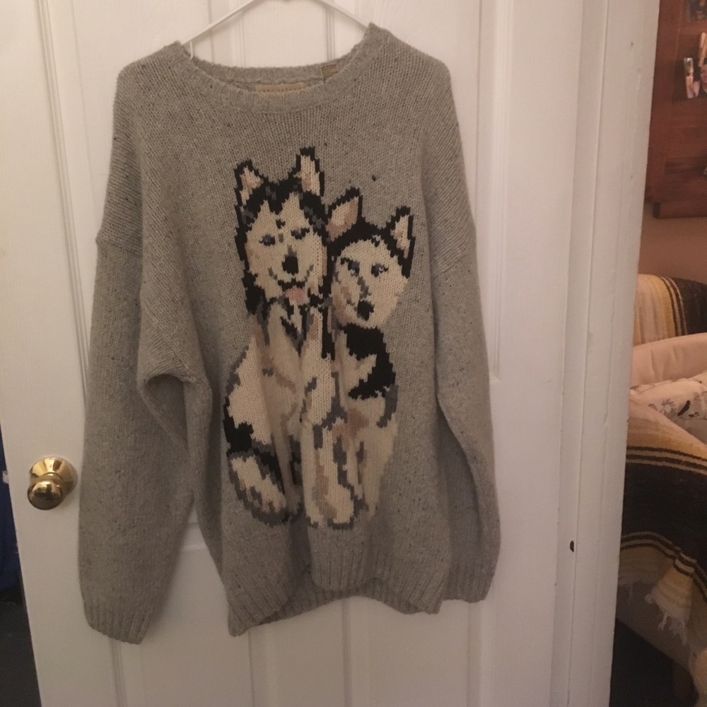 oversized wool sweater with husky print