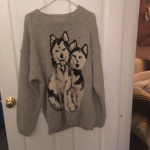 oversized wool sweater with husky print