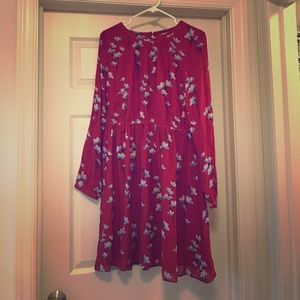 Red w/blue floral print Loft dress. NWT. Size Med.