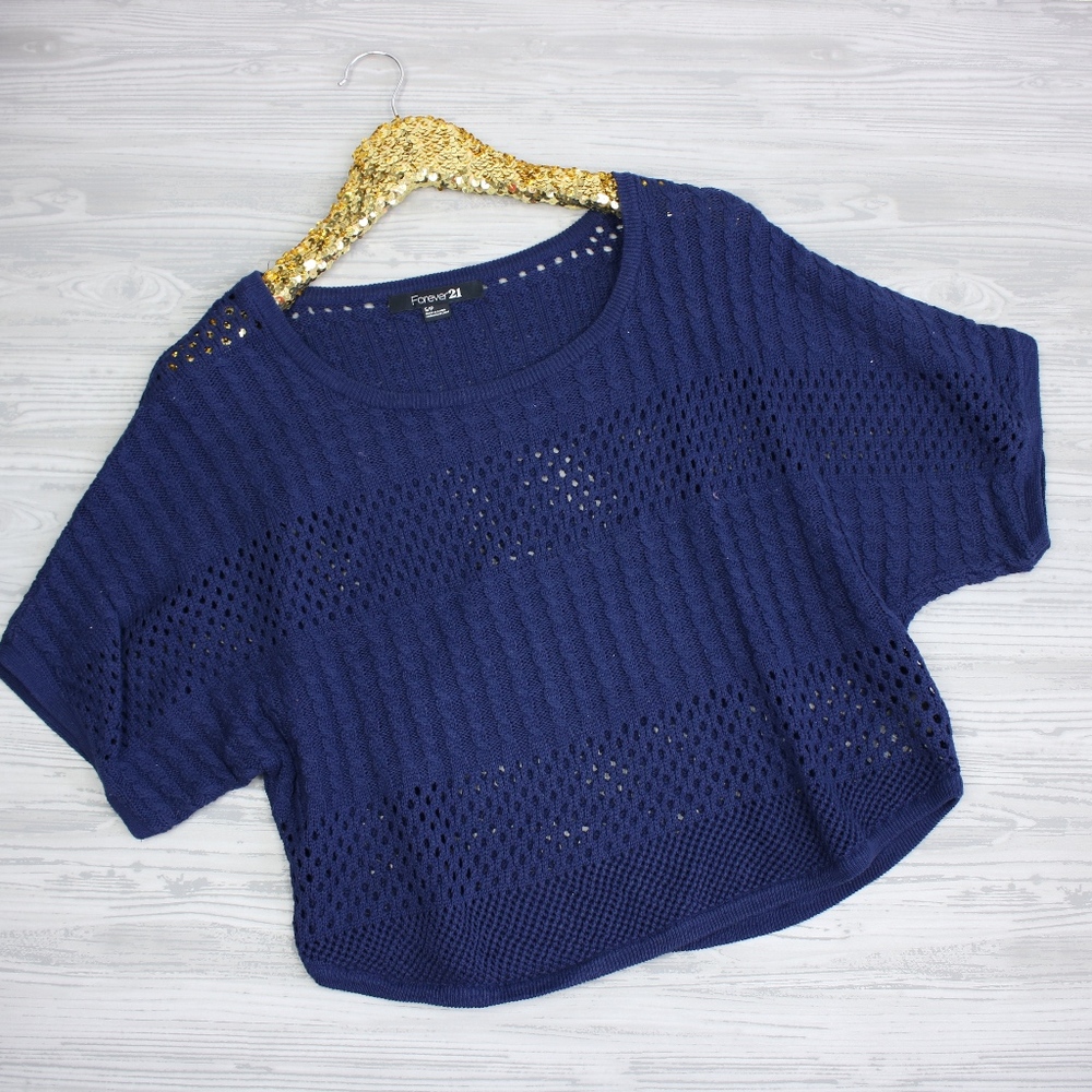 Forever 21 Navy Blue Short Sleeve Oversize Sweater