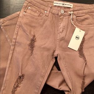 Ashley Mason Mauve Distressed Skinny Jeans 5 NWT