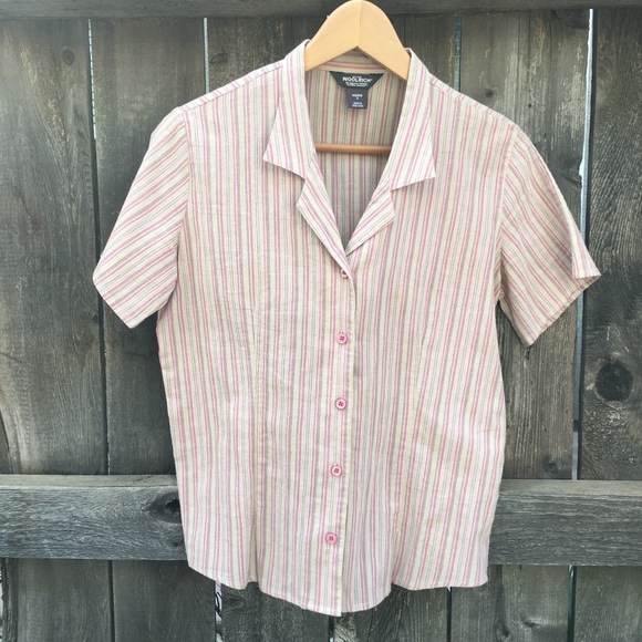 Vintage pink/apricot striped button up blouse. - Picture 1 of 4