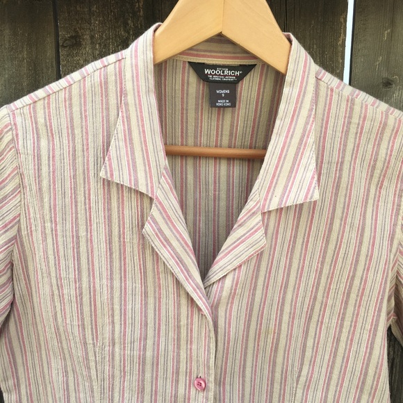 Vintage pink/apricot striped button up blouse. - Picture 3 of 4