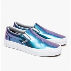 Metallic blue slip on vans size 8