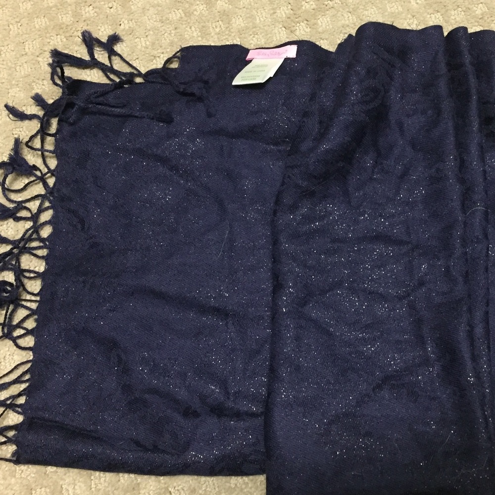 Lilly Pulitzer navy fringe metallic  scarf