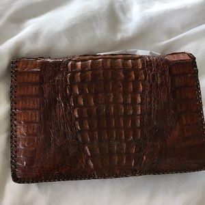 Alligator and leather clutch