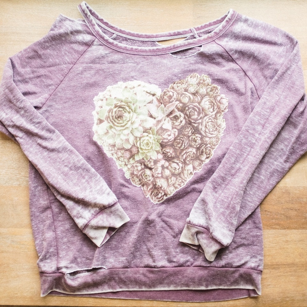 Chaser Brand Distressed Flower Sweatshirt
