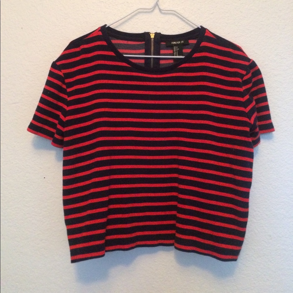 Red & Blue Striped Crop Top
