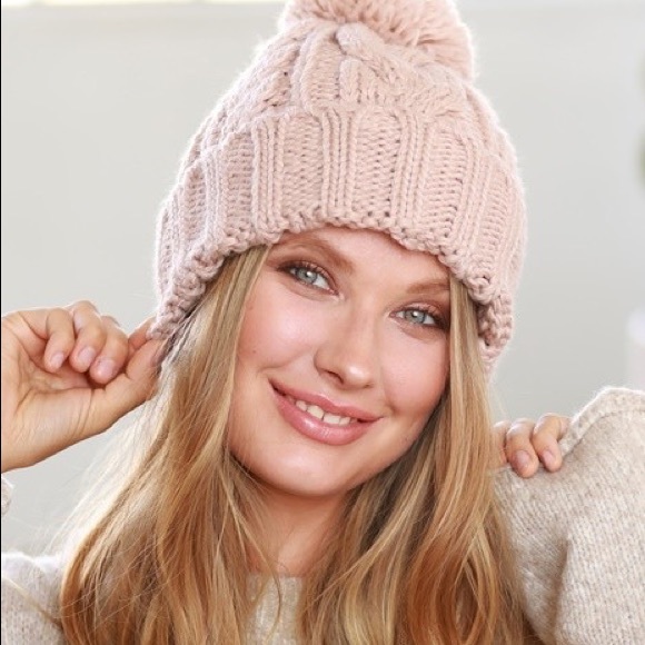 Dusty Pink Pom Pom Hat - Picture 2 of 3
