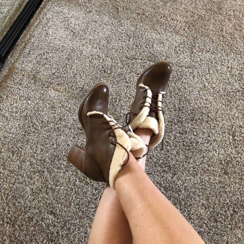 Shearling trimmed ankle bootie