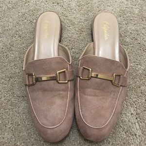 Pink Nude Slip on Mules with Gold bar