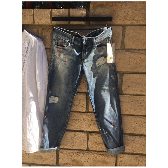 Distressed Jeans w/Red & White Paint Splashes - Picture 5 of 8