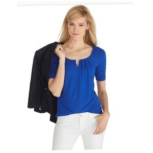 WHBM Modern Elbow Sleeve Pleated Keyhole Tee WHBM Modern Elbow Sleeve Pleated Keyhole Tee