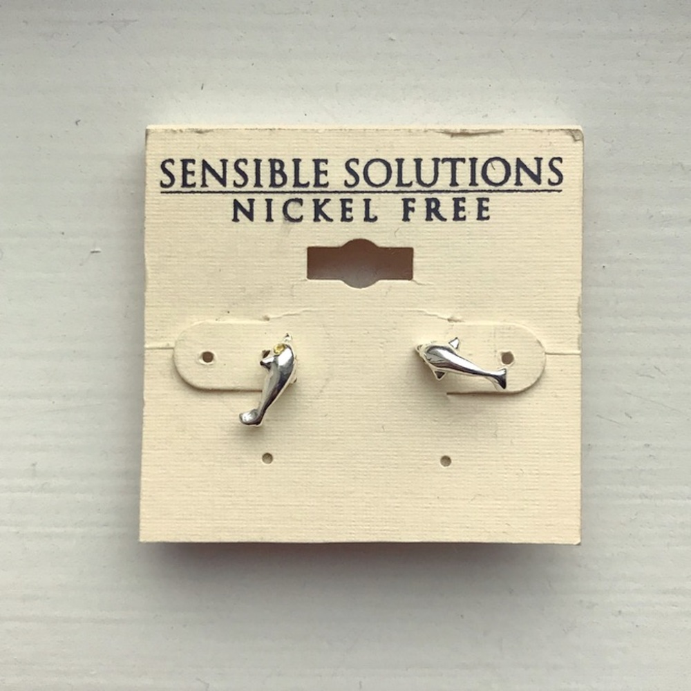 Small nickel-free silver dolphin stud earrings
