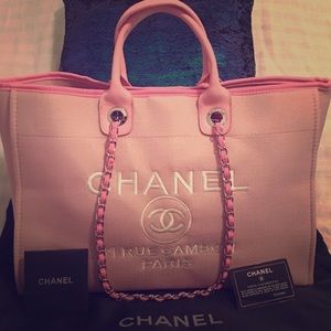 Chanel Deauville Chain Tote Canvas Large Chanel Deauville Chain Tote Canvas Large