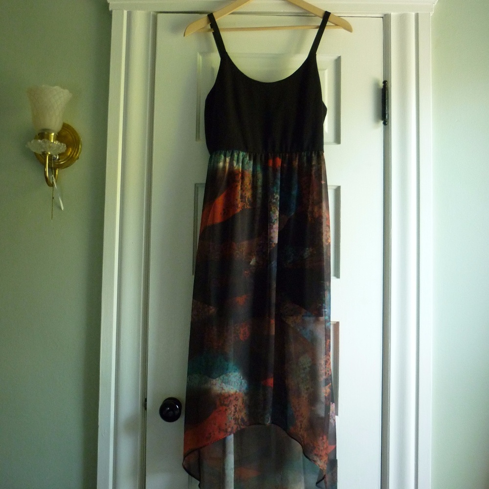 Black and multicolor high low dress