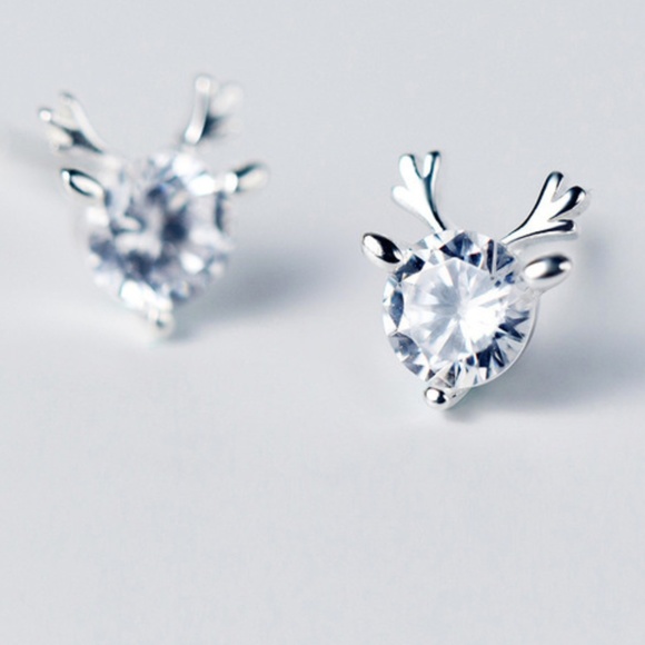 925 Sterling Silver Deer Antlers Stud Earrings - Picture 2 of 5