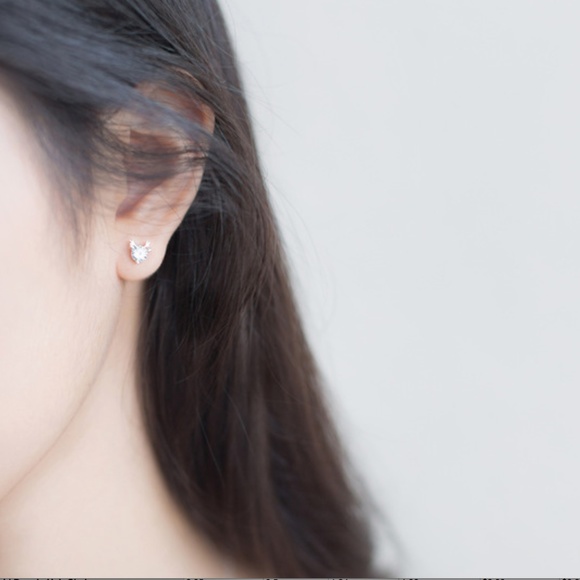 925 Sterling Silver Deer Antlers Stud Earrings - Picture 3 of 5