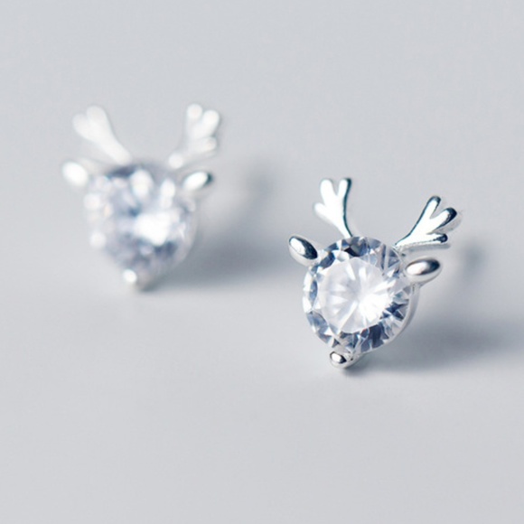 925 Sterling Silver Deer Antlers Stud Earrings - Picture 4 of 5