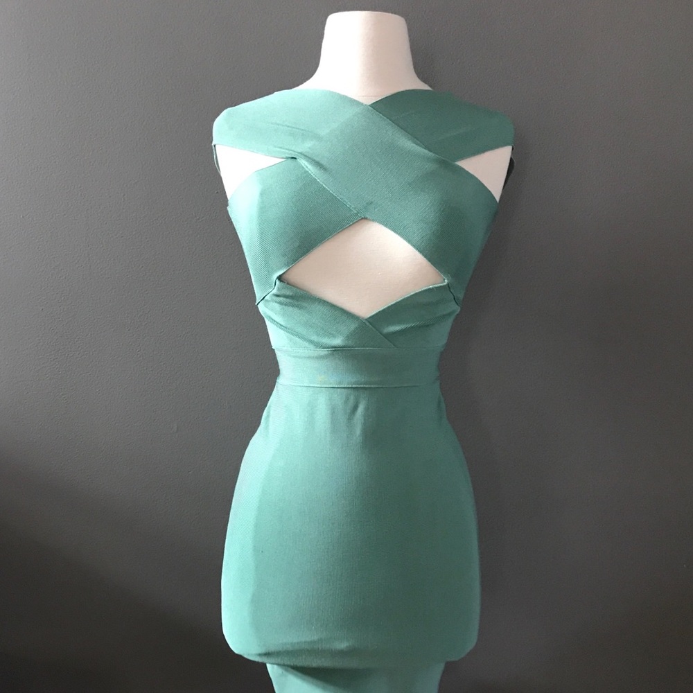Sexy sea green bandage cutout dress