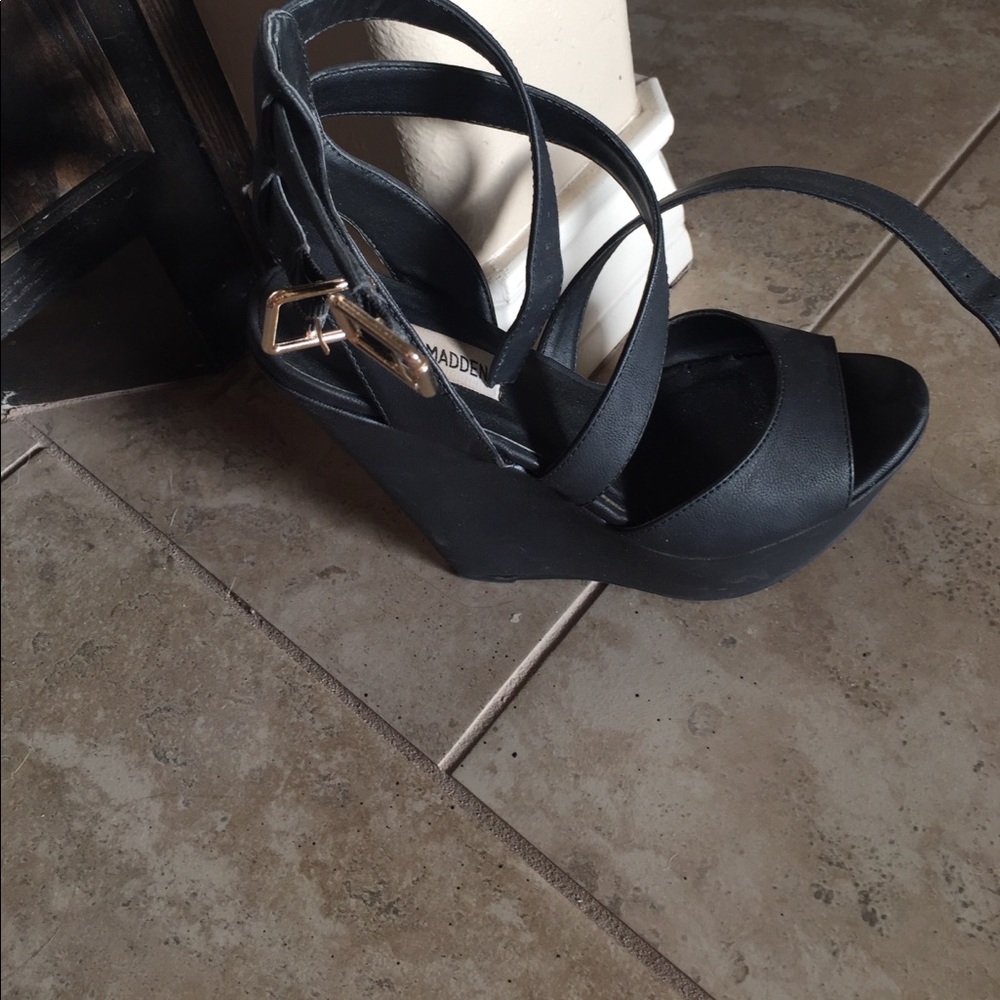 Black wedge sandals