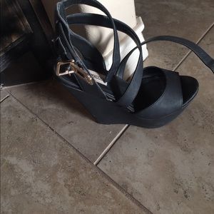 Black wedge sandals