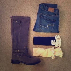 Bundle of black and cream ruffle boot cuffs.